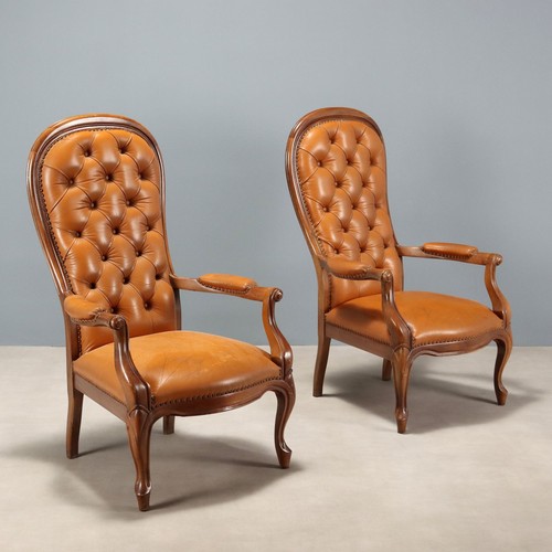 Fauteuils anciens noyer cuir - fauteuils,